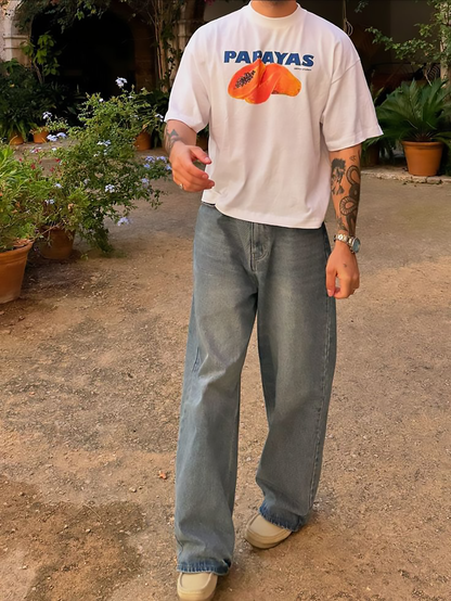 Oversized White Papayas T-shirt - Heavy 250 GSM Cotton