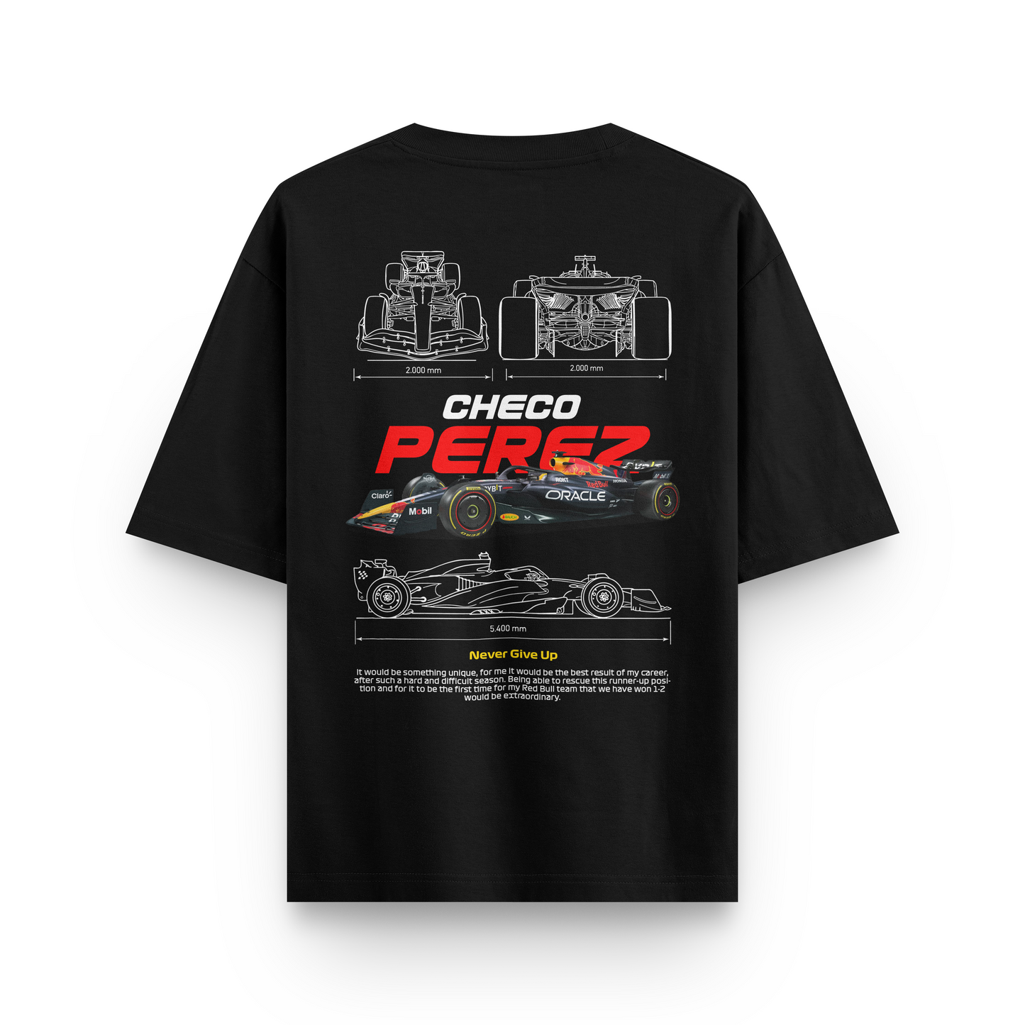 Oversized Black Checo Perez F1 T-shirt - Heavy 250 GSM Cotton