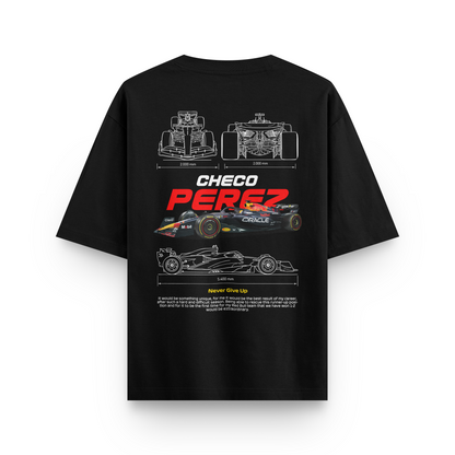 Oversized Black Checo Perez F1 T-shirt - Heavy 250 GSM Cotton
