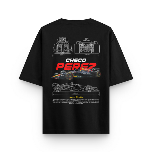 Oversized Black Checo Perez F1 T-shirt - Heavy 250 GSM Cotton