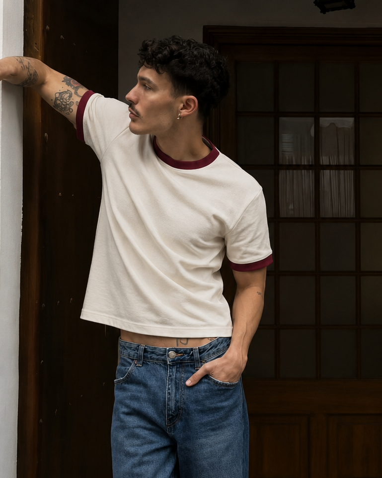 Off-White/Maroon Ringer Tee