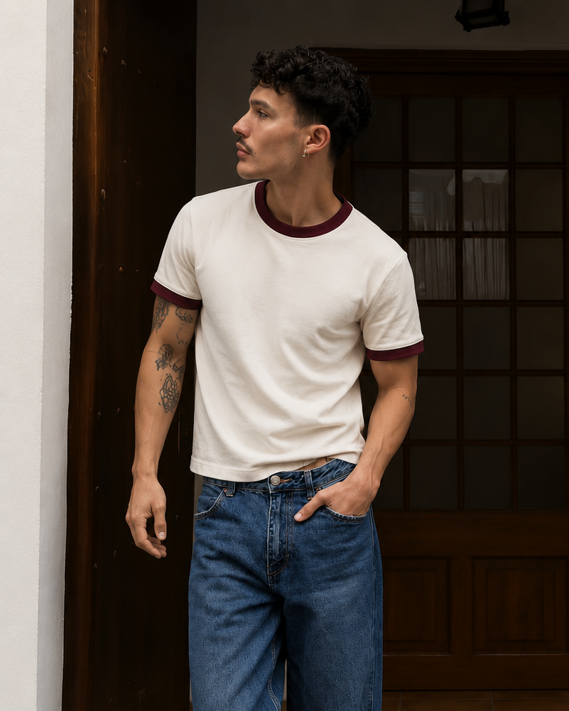 Off-White/Maroon Ringer Tee