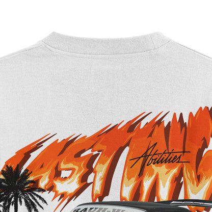 Oversized White Porsche T-shirt - Heavy 250 GSM Cotton