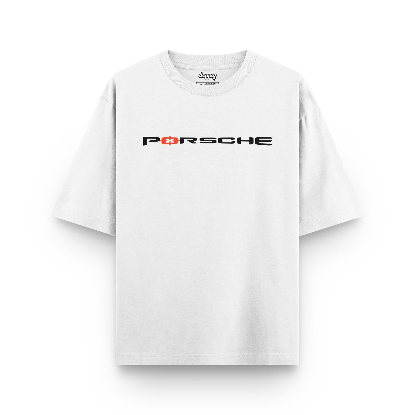 Oversized White Porsche T-shirt - Heavy 250 GSM Cotton