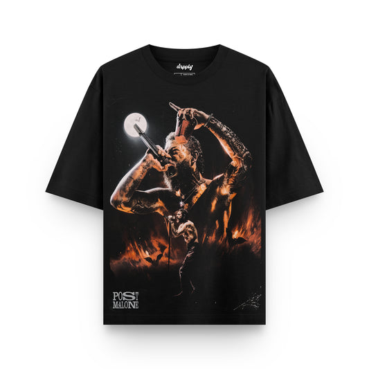 Oversized Black Post Malone Moon T-shirt - Heavy 250 GSM Cotton