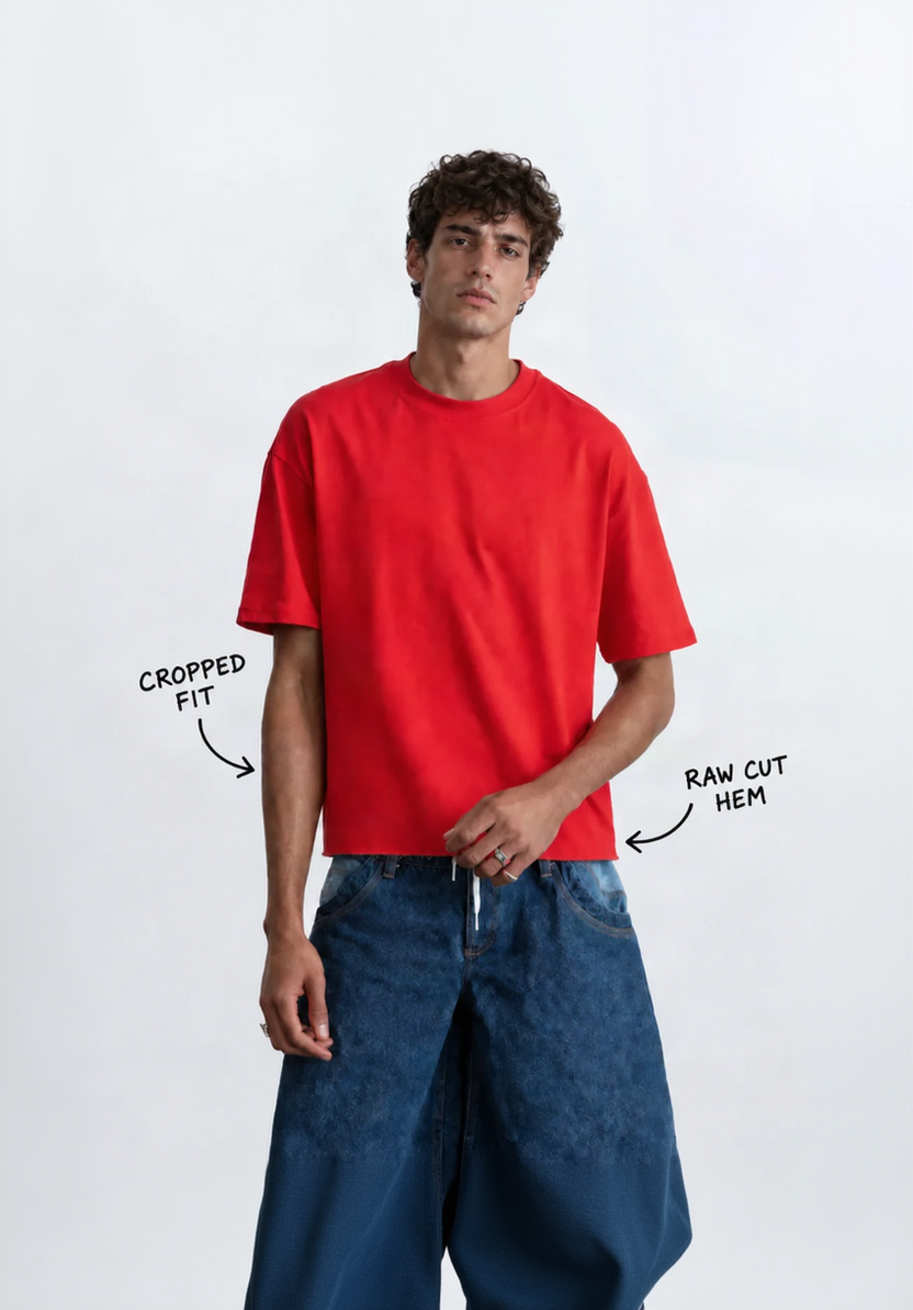 Perfectly Cropped Red T-shirt - Heavy 250 GSM Cotton