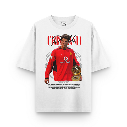 Oversized White Ronaldo 2008 Ballon d'Or T-shirt