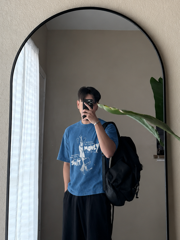 Shit Money Denim Effect Boxy Fit T-shirt - Heavy GSM