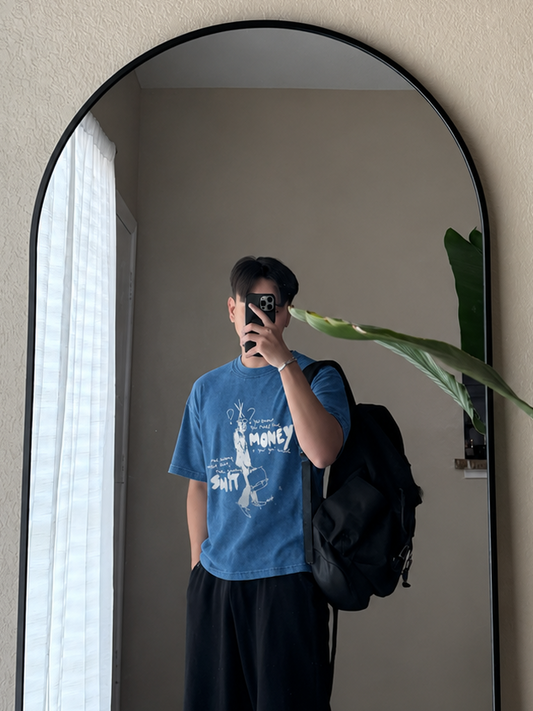 Shit Money Denim Effect Boxy Fit T-shirt - Heavy GSM