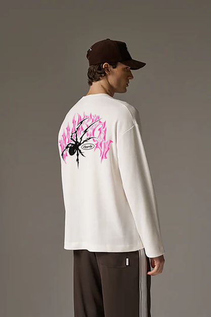“Spiders Scare Me” — Off-White Waffle Oversized Full Sleeve