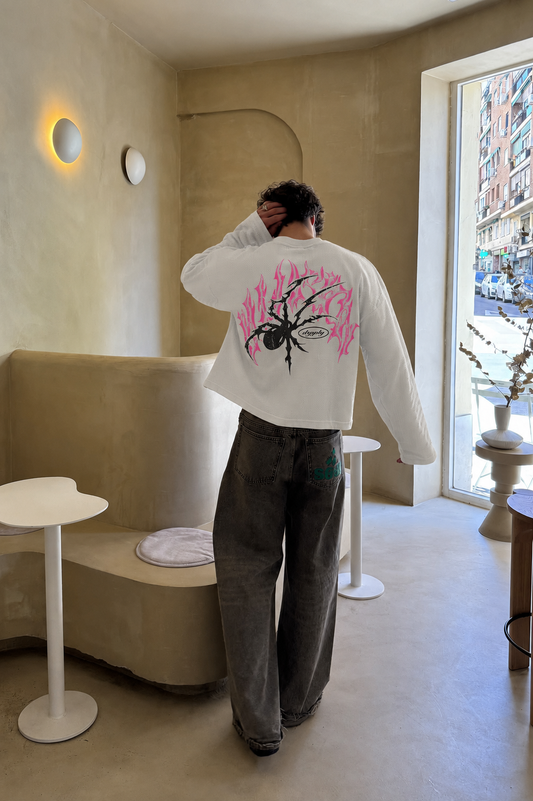 “Spiders Scare Me” — Off-White Waffle Oversized Full Sleeve