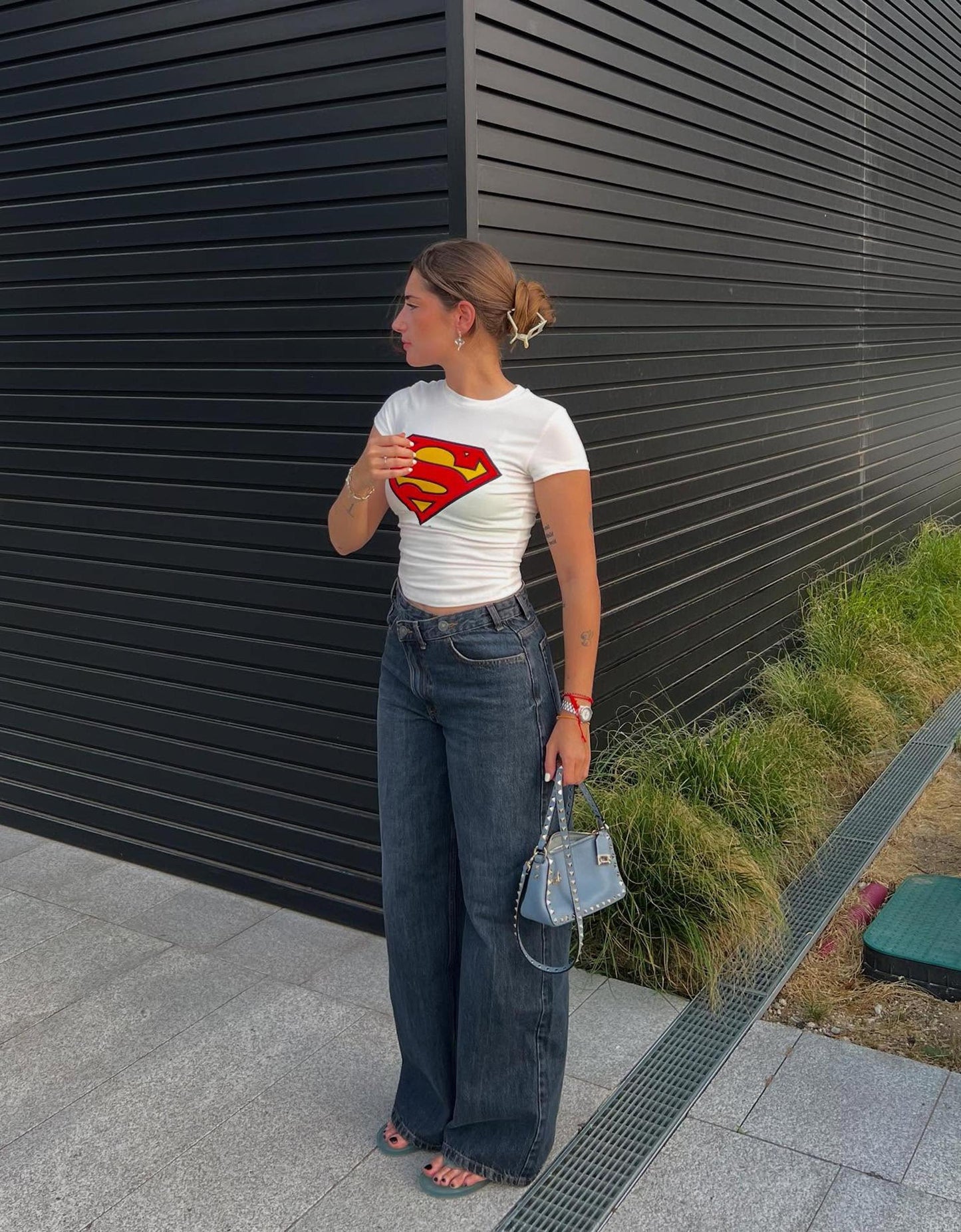 White Superman Baby Tee - Y2K Streetwear Classic Fit