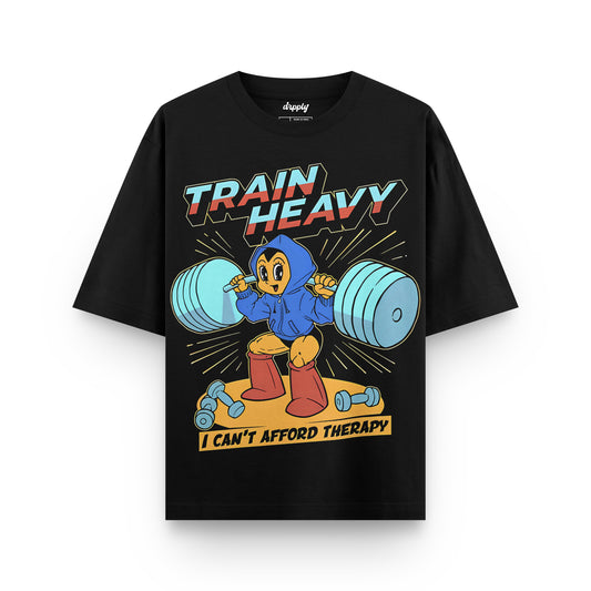 Oversized Train Heavy Graphic Gym T-shirt - Heavy 250 GSM Cotton