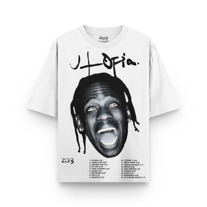 Oversized Travis Scott Utopia White T-shirt - Heavy 250 GSM Cotton