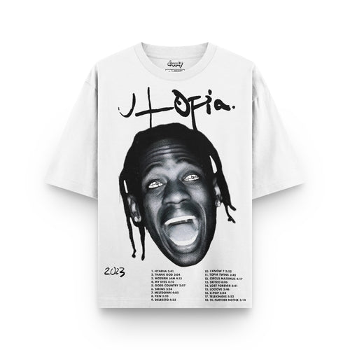 Oversized Travis Scott Utopia White T-shirt - Heavy 250 GSM Cotton