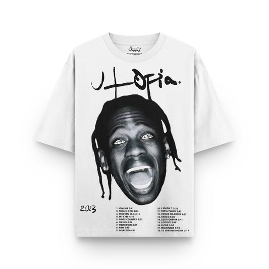 Oversized Travis Scott Utopia White T-shirt - Heavy 250 GSM Cotton