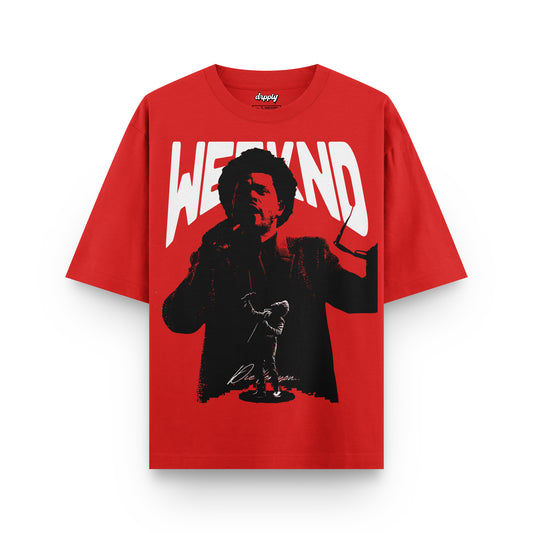 Oversized Red Weeknd T-shirt - Heavy 250 GSM Cotton