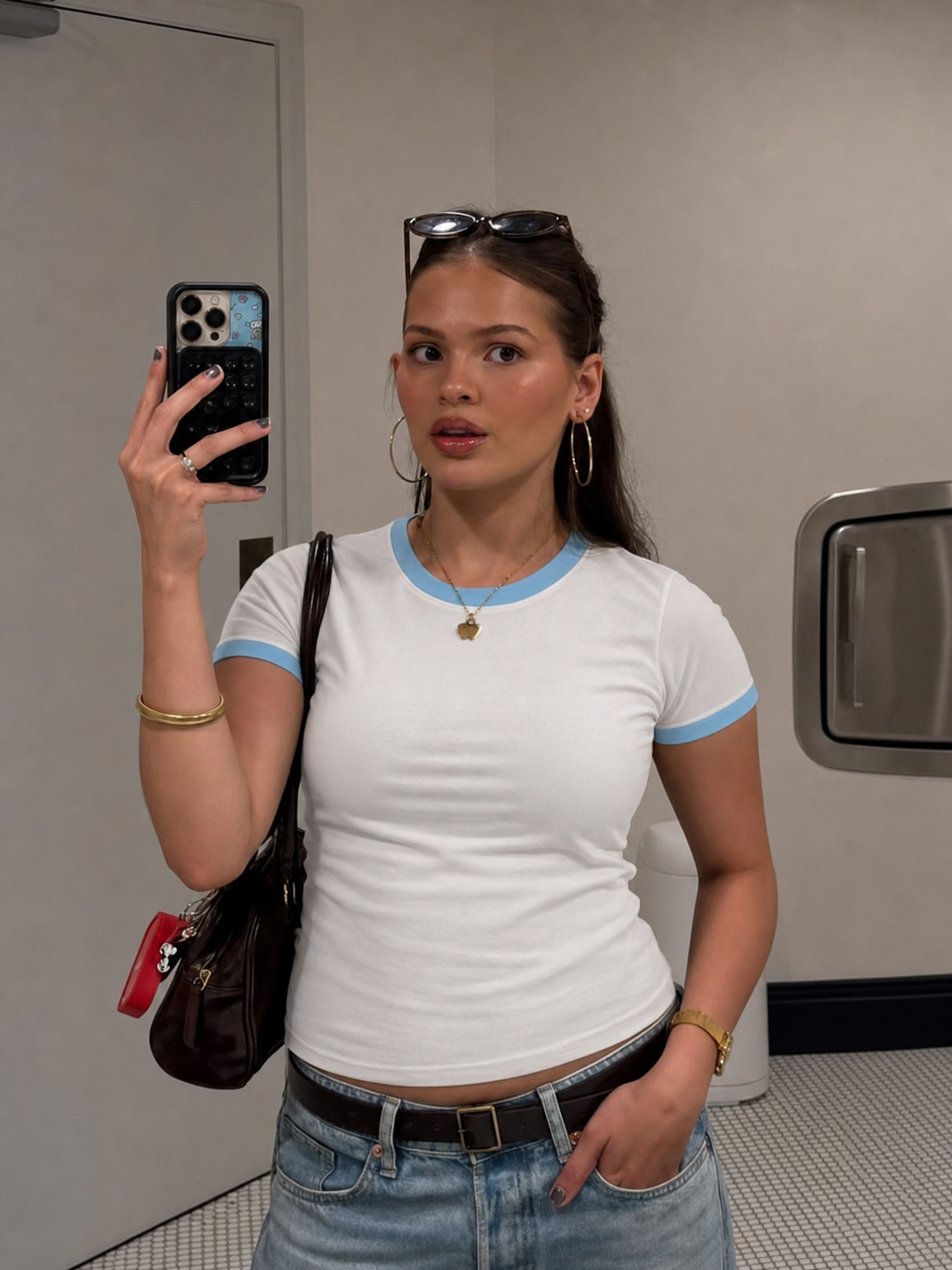 Women White/Blue Ringer Tee